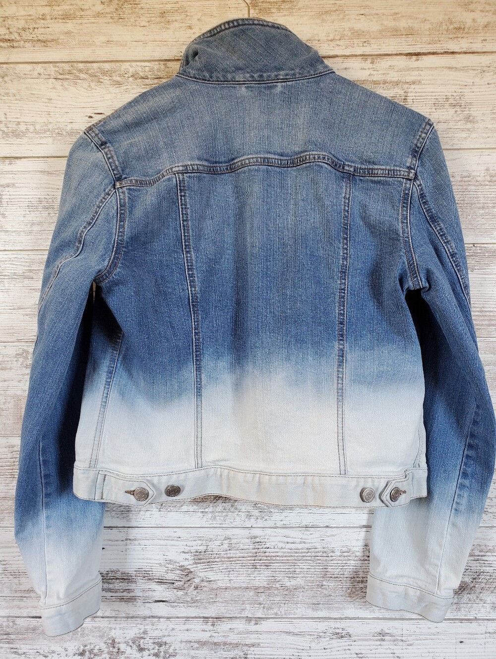 Loft Ombre Dip-dyed Blue White Denium Trucker Jacket - Picture 3 of 12
